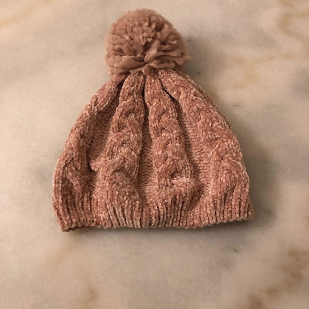 Pink Chenille Poof Knitted Beanie